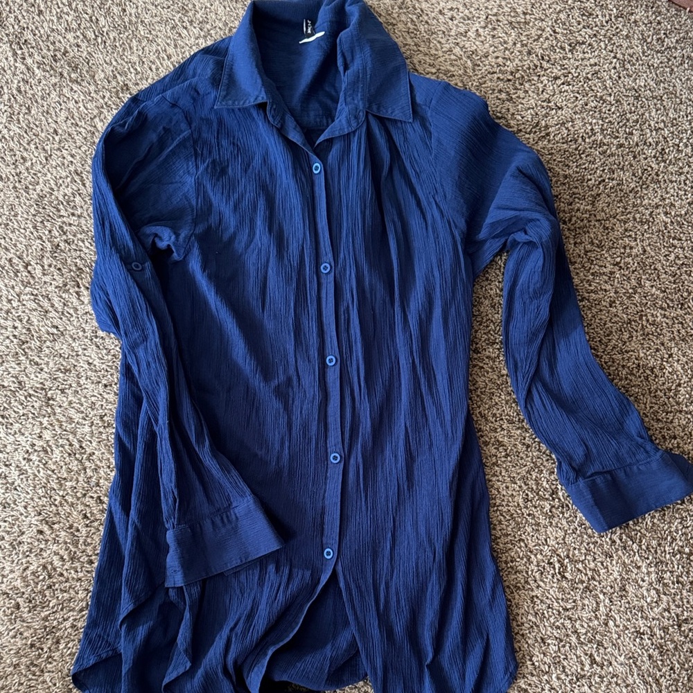 Jantzen Navy Blue Lightweight Women’s Swim Coverup Button-Front Tunic